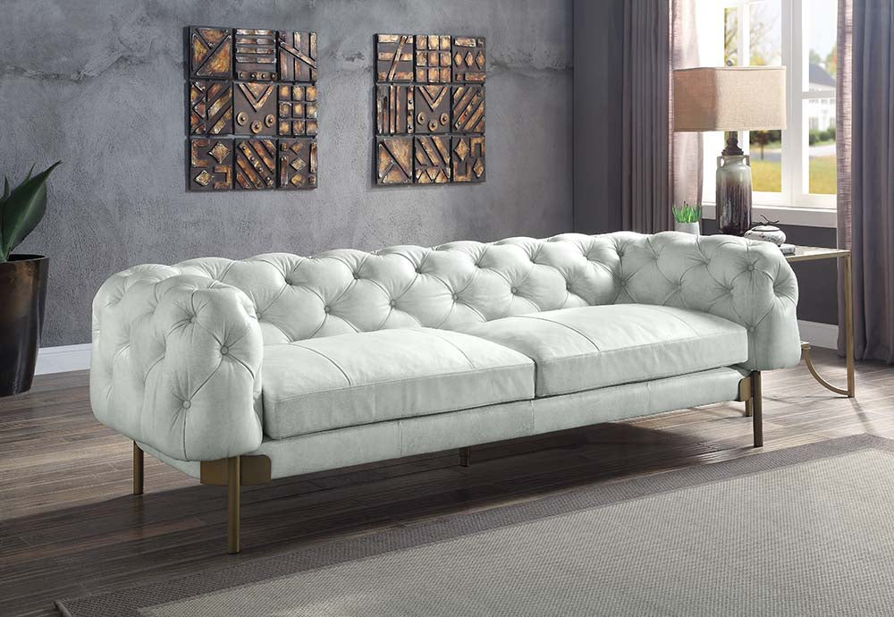 Ragle Vintage White Top Grain Leather Sofa - East Shore Modern Home Furnishings